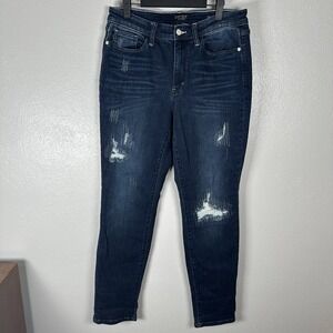 Judy Blue Jeans Womens 13/31 Boyfriend Fit High Rise Dark Wash Distressed Denim